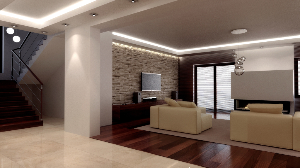 Single family house interior design and visualizations. Living room Interior.